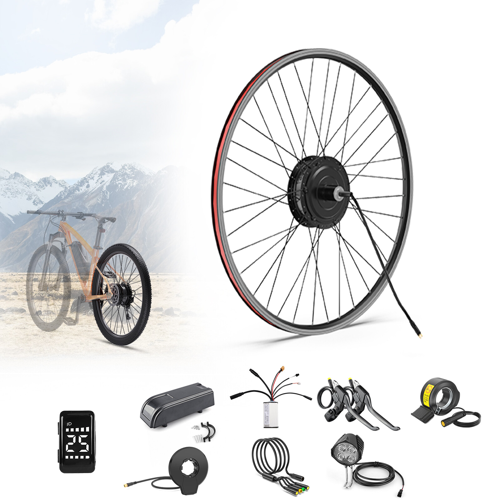 48V 500W Electric Bicycle 26″ 27.5″ 700C Rear Hub Wheel Motor V-Brake Cassette