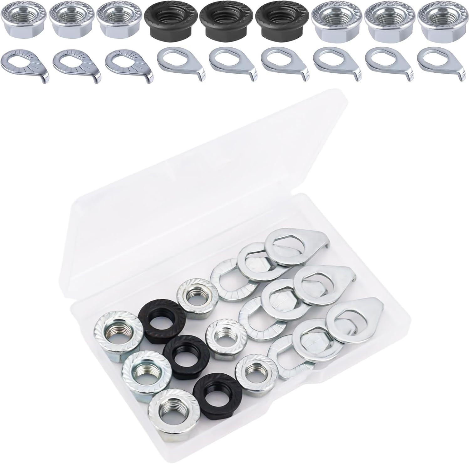 Bike Wheel Axle Nut and Bicycle Hub Safety Washer Kit, Flanged Nuts Parts
