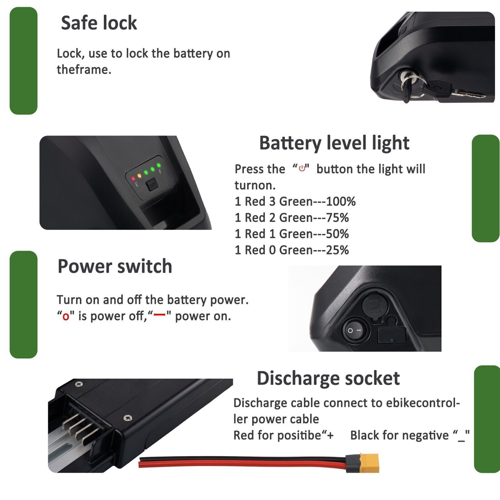 36V 48V 52V 10/15/20AH Lithium Battery BMS For 200W-2000W Ebike Electric Bicycle
