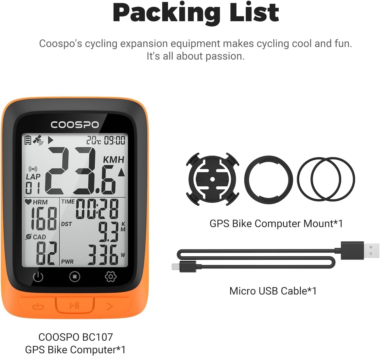 COOSPO Bike Computer Wireless GPS, Cycling GPS Tracker Orange