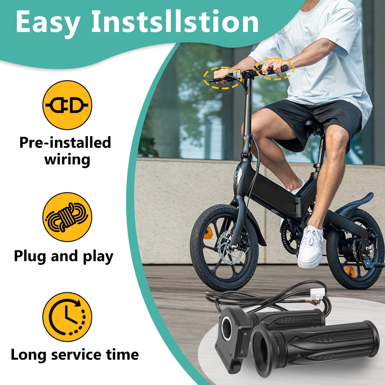 36V eBike Throttle Grip Replacement w/LCD Display & Cruise Control, Fits Jetson