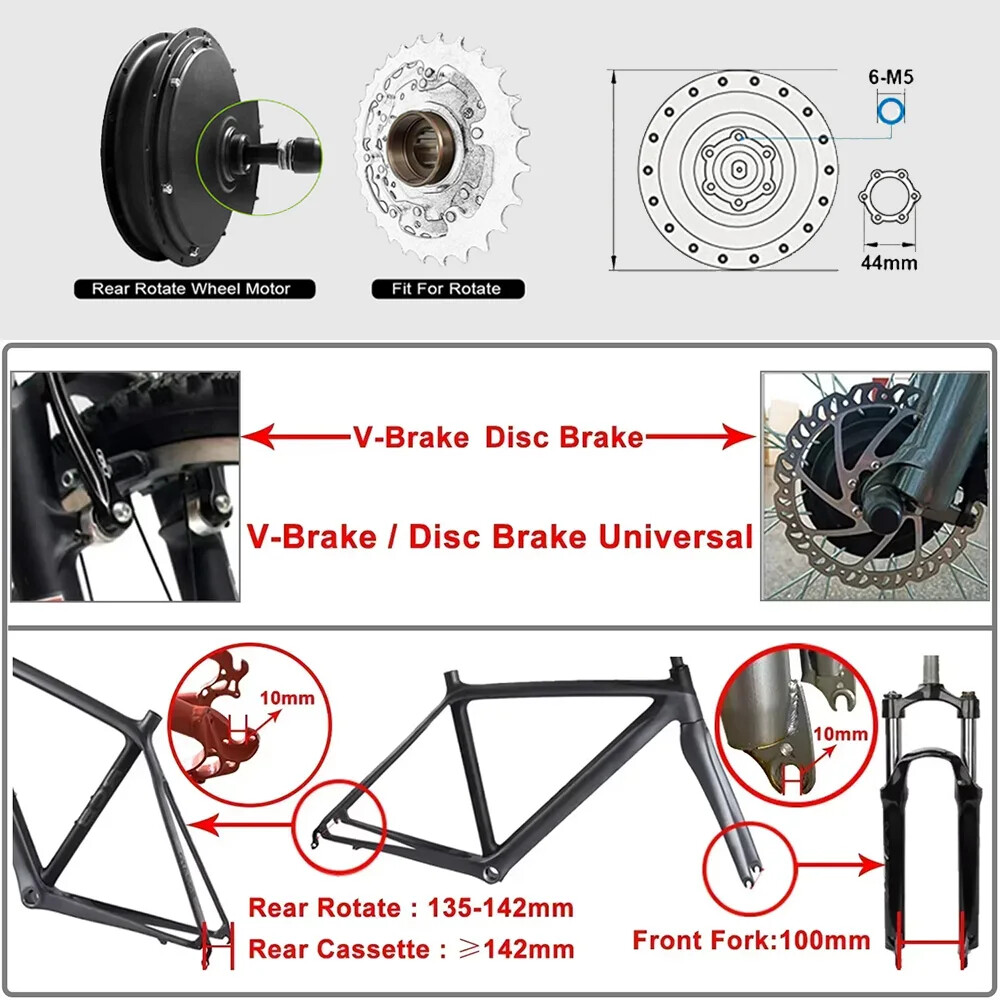 250W 350W 500W MTB Electric Bicycle Front Rear Hub Motor Waterproof 9 Pins Plug