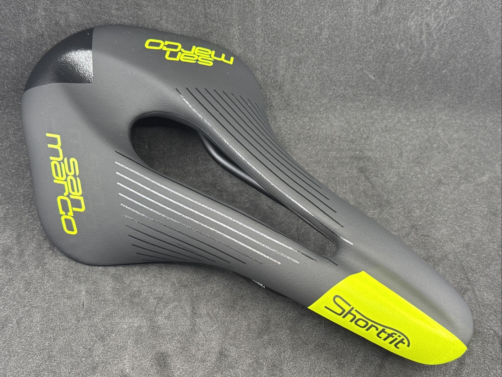 Selle San Marco ShortFit Dynamic Wide Black/Yellow 255mm x 145mm MSRP $200