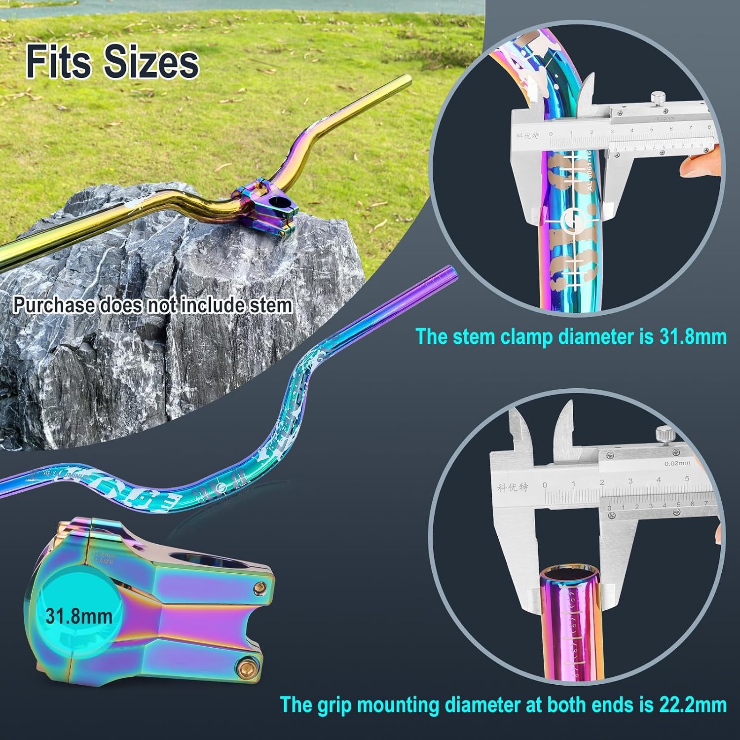 31.8mm Mountain Bike Handlebars, 55mm Rise Options, 780mm Cutable Width, Lightwe