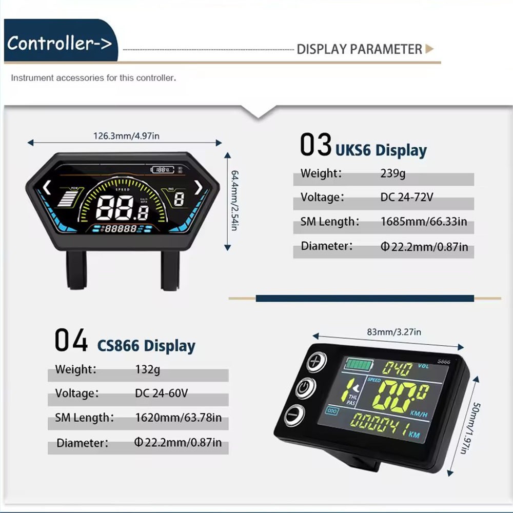 36V 48V 52V Electric Bike Controller Sinewave with LCD Display & Pedal Sensor