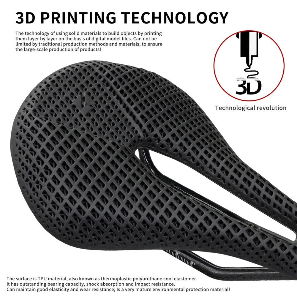 3D Printed Bike Saddle Carbon Fiber 240×143/155mm Mountain Road Bicycle Cushion