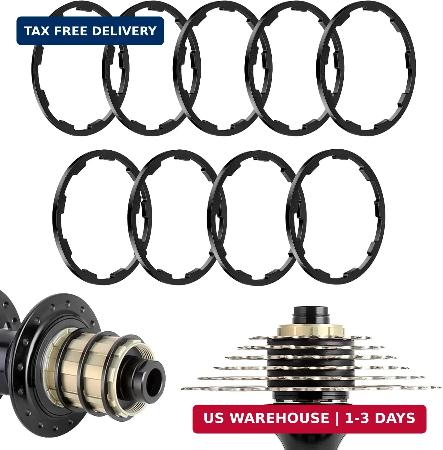 Pawfly 9 Pcs Bike Cassette Spacer Kit, Aluminum Alloy Flywheel Hub Washer for 7/