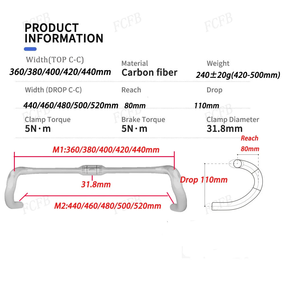 Carbon Fibre Gravel Road Bike Drop Bar 31.8mm Clamp Full Internal Cable