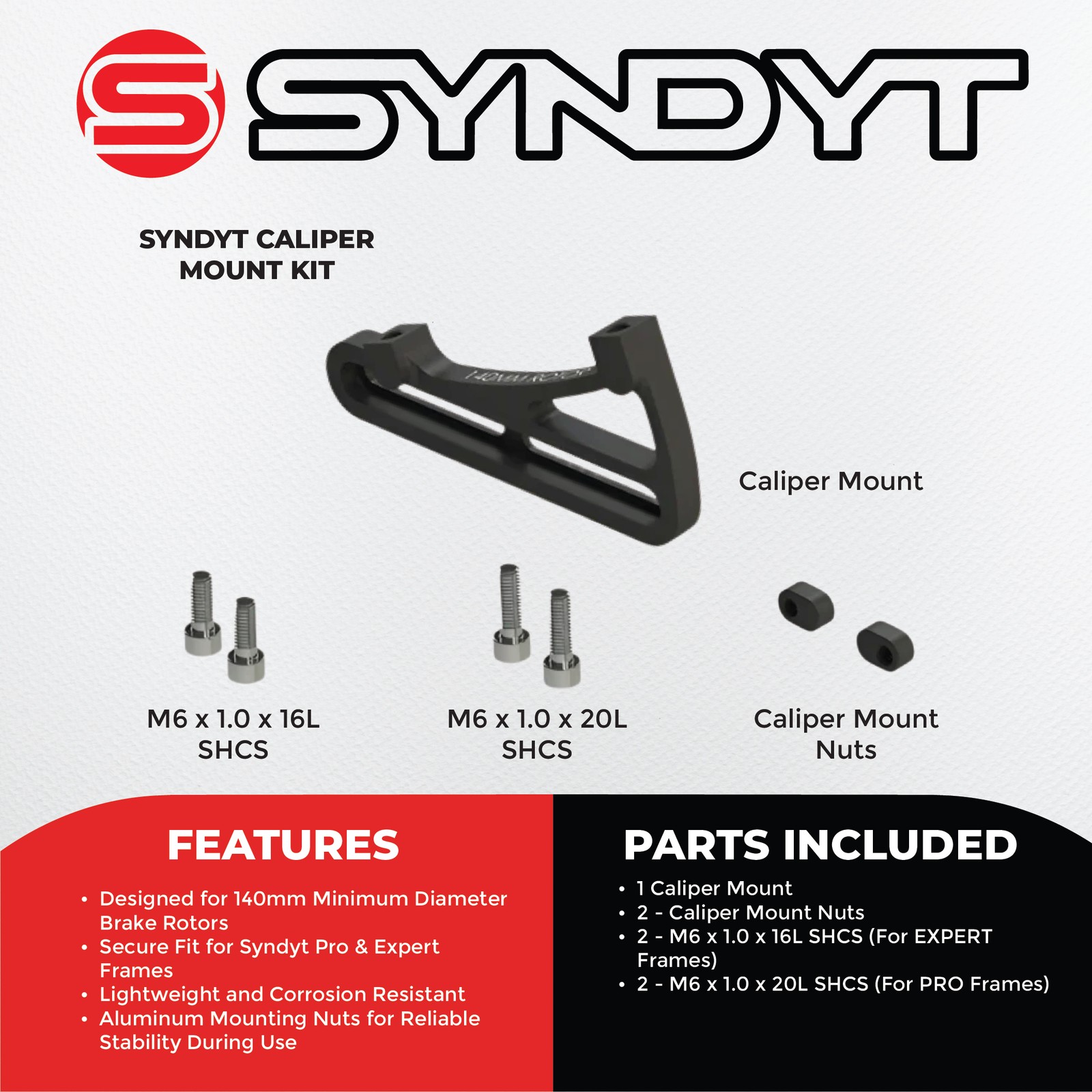 Syndyt BMX Bike Caliper Mount Kit 140mm Brake Rotor for Syndyt PRO/EXPERT Frames