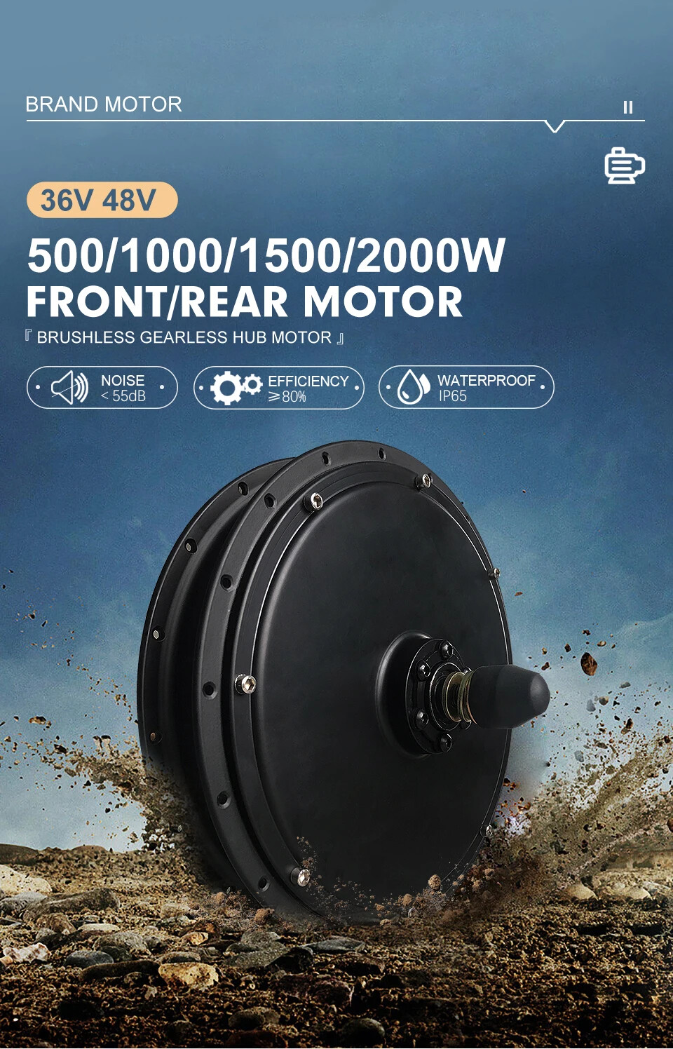 E-bike Brushless Gearless Motor 500W 1000W 1500W 2000W 36V 48V Front Rear Wheel
