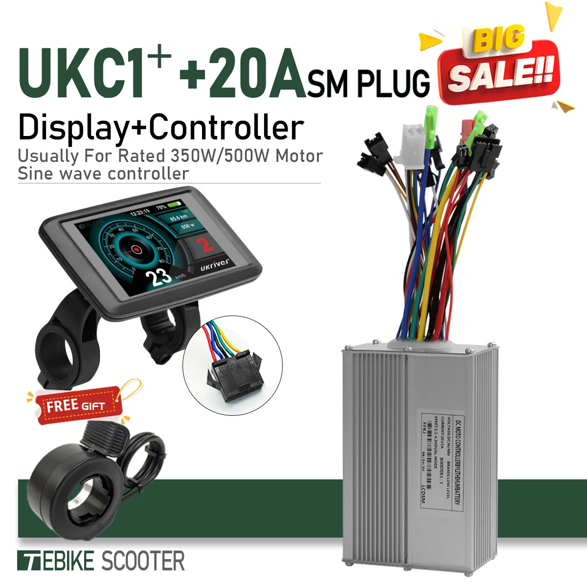 Ebike 3 Mode Sinewave 20A Controlle 36V 48V Color M5/UKC1 Display 350W500W Motor