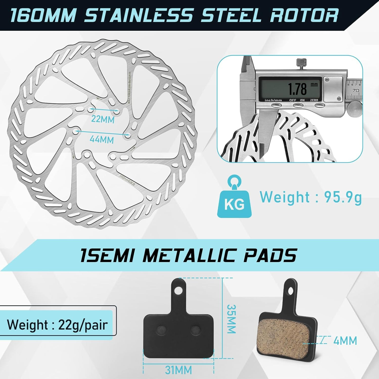 MTB Disc Brake Kit with Caliper, Levers, 160mm Rotor & Adapter