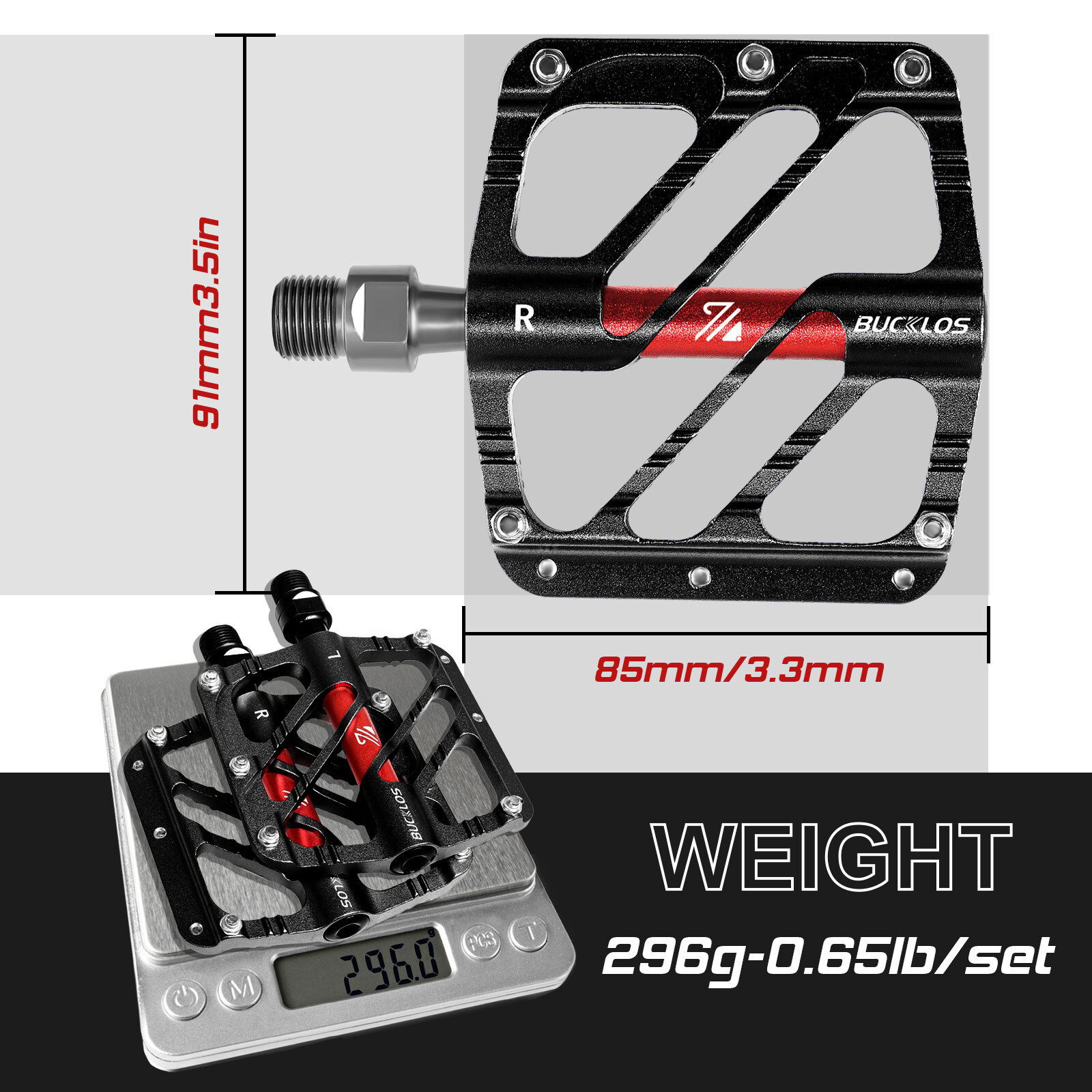 3 Bearings Flat/Platform Pedals Mountain Bike 9/16″ Fit Shimano/Rockbros MTB DH