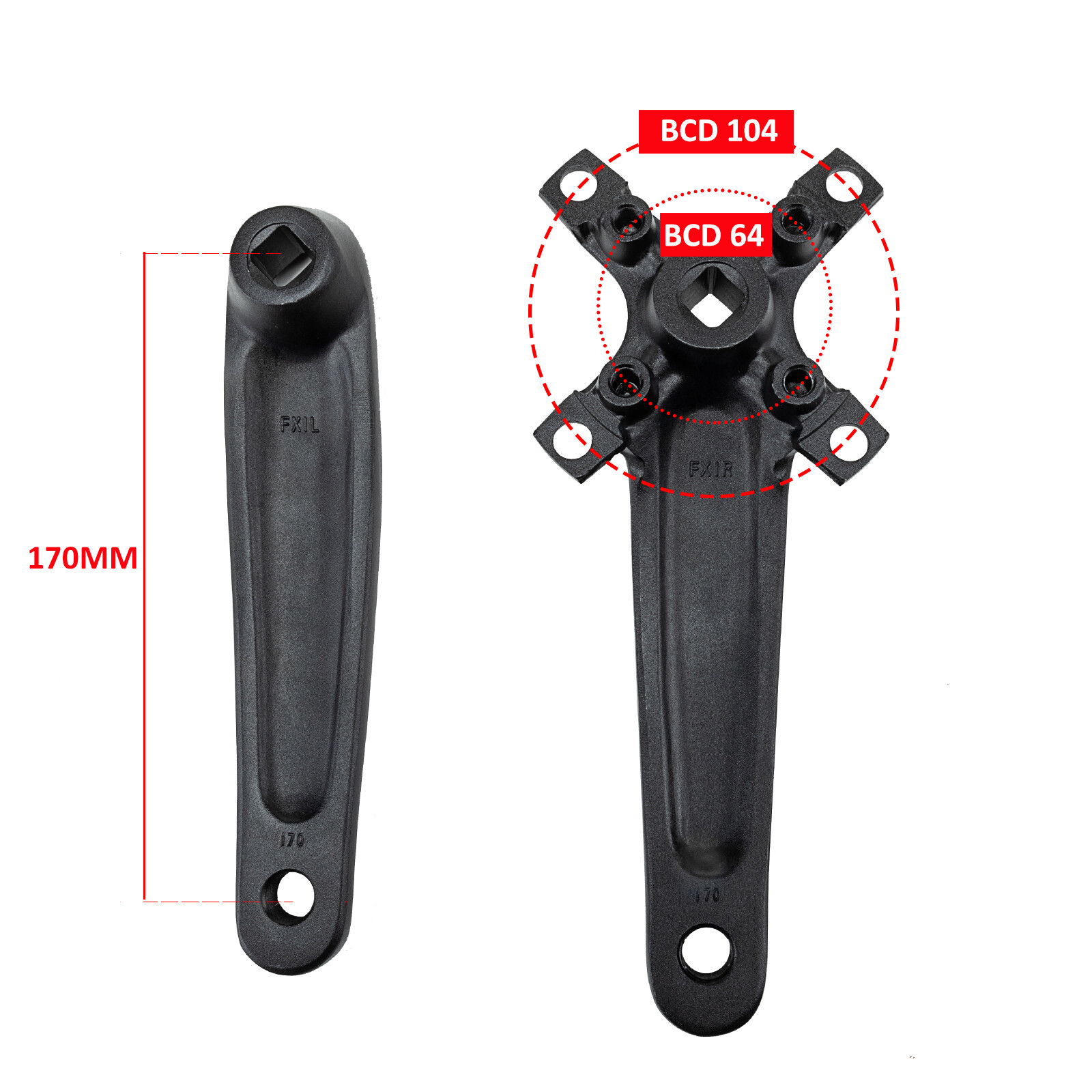 104/64BCD MTB Bike Triple 24/26/32/38/42T Chainring For 2/3×10 Speed 170mm Crank