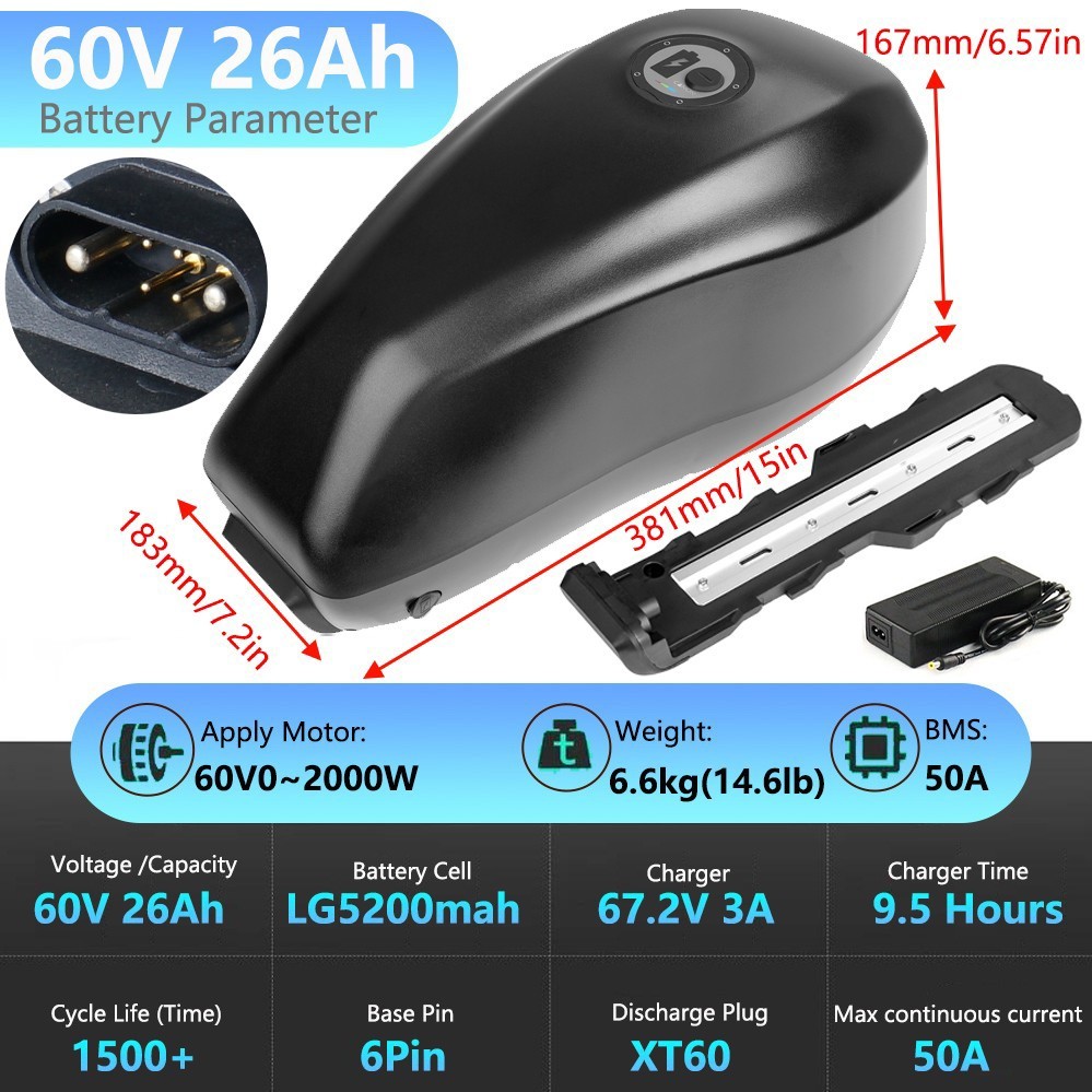 Ebike Battery 60V 52V 48V 25Ah 20Ah Samsung/LG Lithium battery for 0-2000W Motor