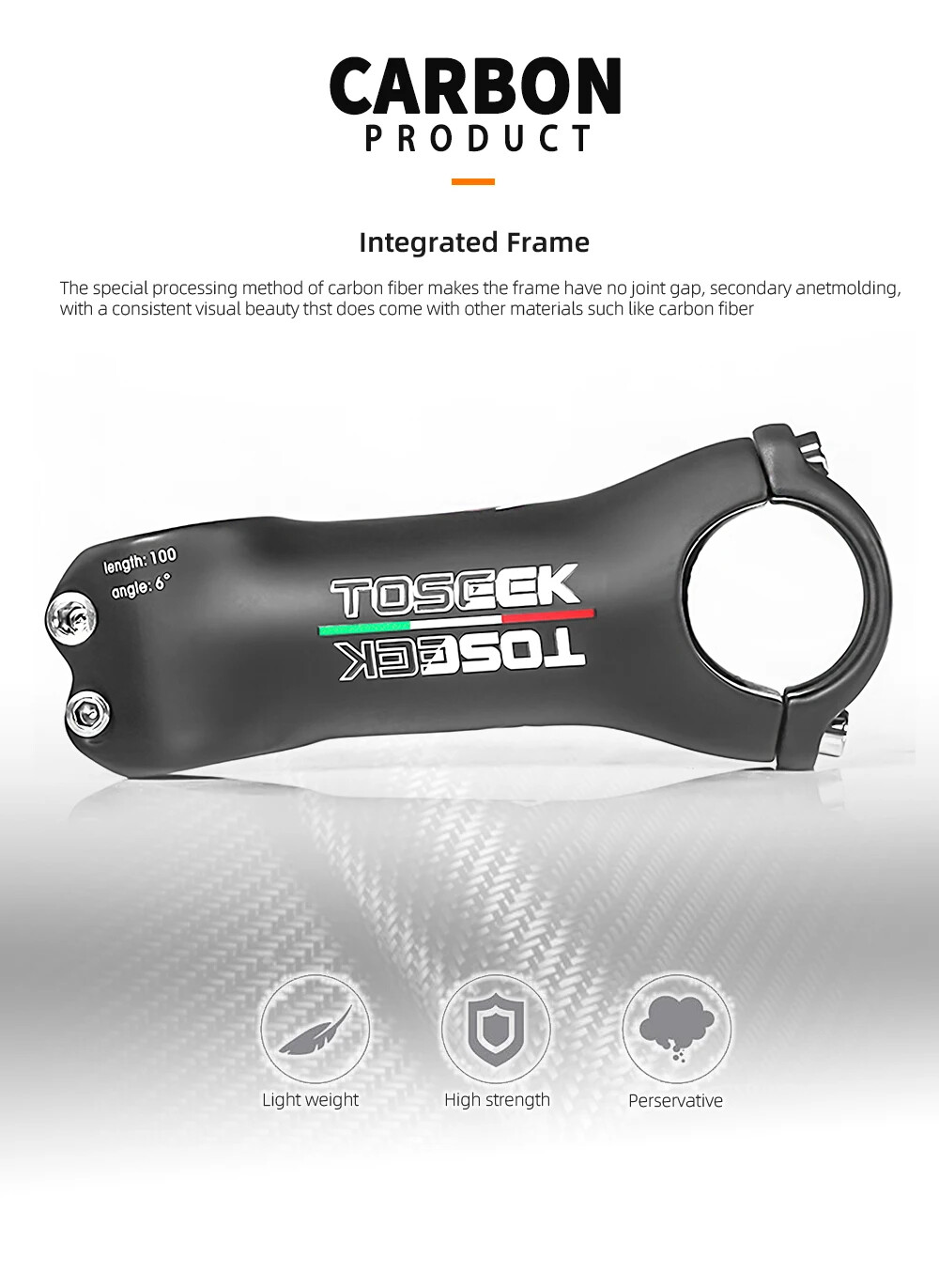 Road Mountain Power Bike Handlebar Carbon Stem 6 Degree 80/90/100/110mm 31.8mm