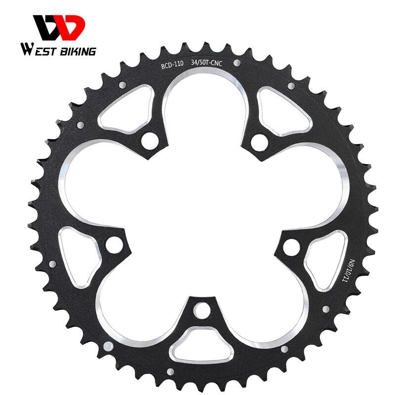 WEST BIKING Road Bike Chainring 110BCD 34T/50T Tooth Plate 8/9/10/11 Speed Black