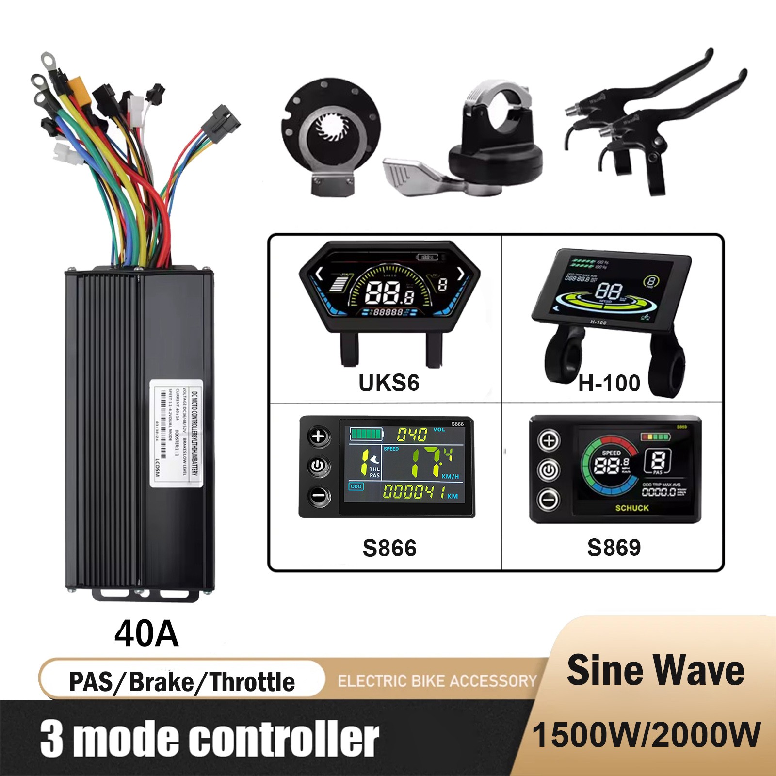 36V 48V 52V Electric Bike Controller Sinewave with LCD Display & Pedal Sensor