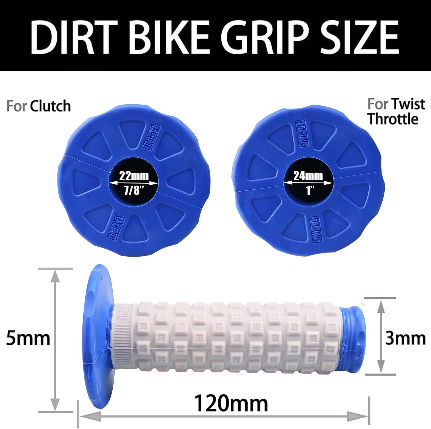 7/8″ Dirt Bike Grip Pillow Top Grips Rubber Anti-Slip Universal H Color: Blue1