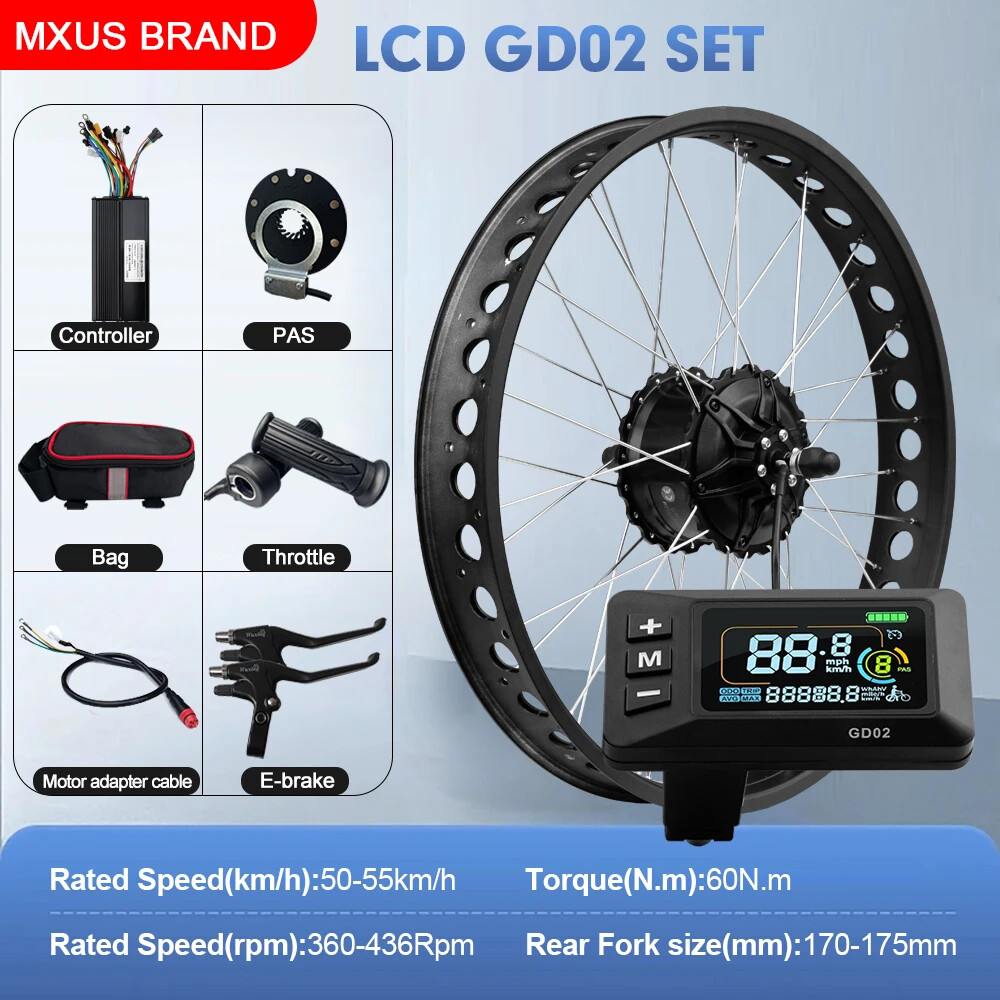 Snow Electric Fat Bike Kit 20/24/26in 48V 1000W Rear Brushless Hub Motor Wheel