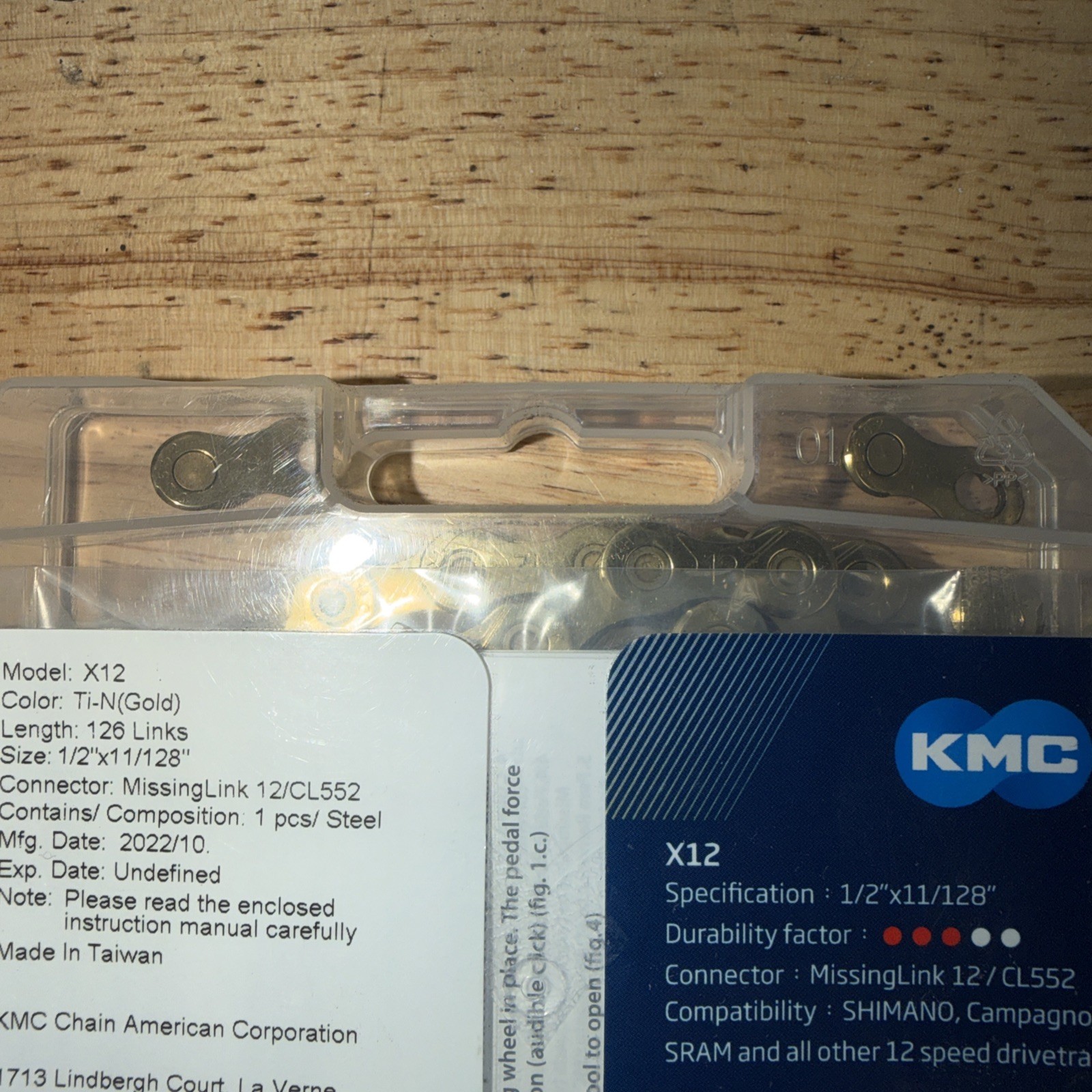 KMC X12 Ti-N Gold 12-Speed Chain w/ Master Link