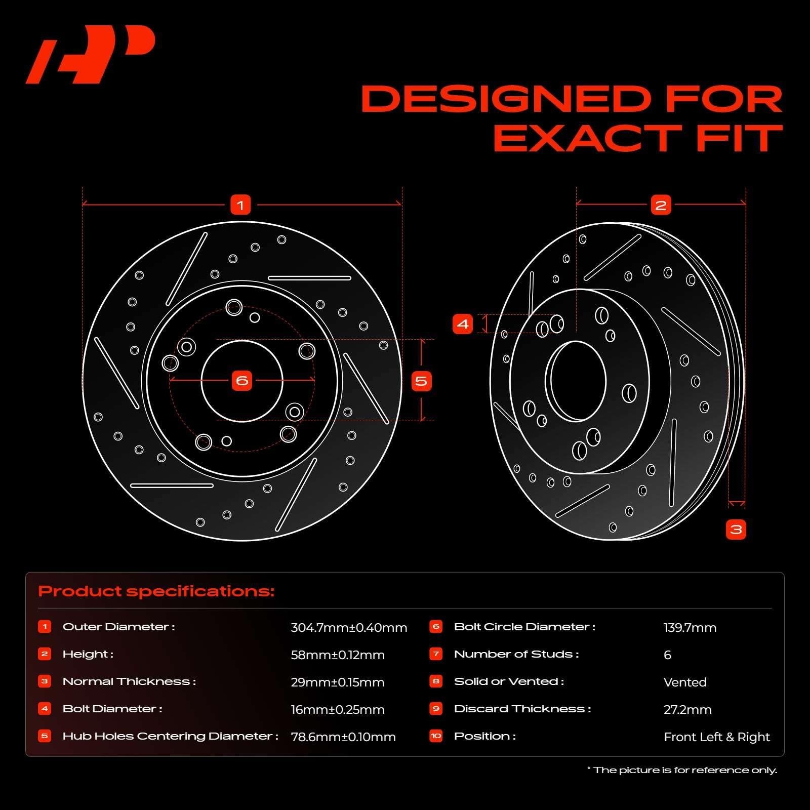 A-Premium 12.01 inch (305mm) Front Drilled and Slotted Disc Brake Rotors Comp…