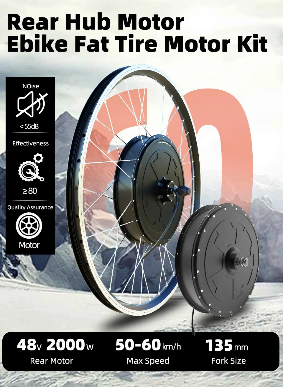 250W 350W 500W MTB Electric Bicycle Front Rear Hub Motor Waterproof 9 Pins Plug