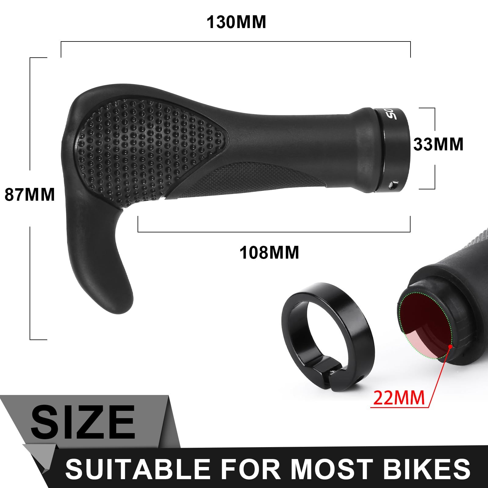 BUCKLOS Single Lock-on Bike Handlebar Grips Ergonomic Ergonomic, BLACK