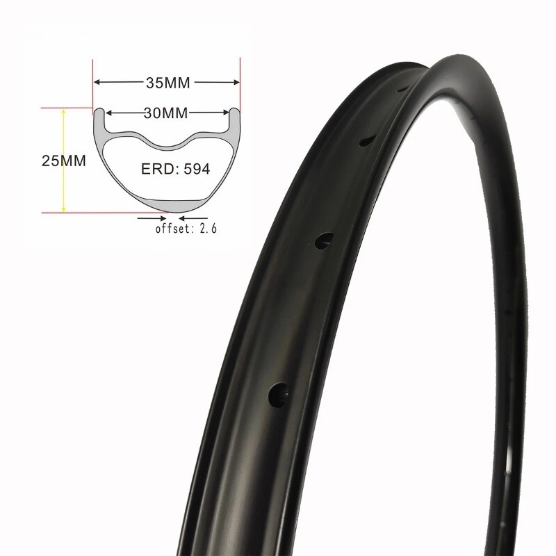 Super Light 29ER MTB Bicycle Carbon Rims Asymmetrical Tubeless Wheels 35x25mm