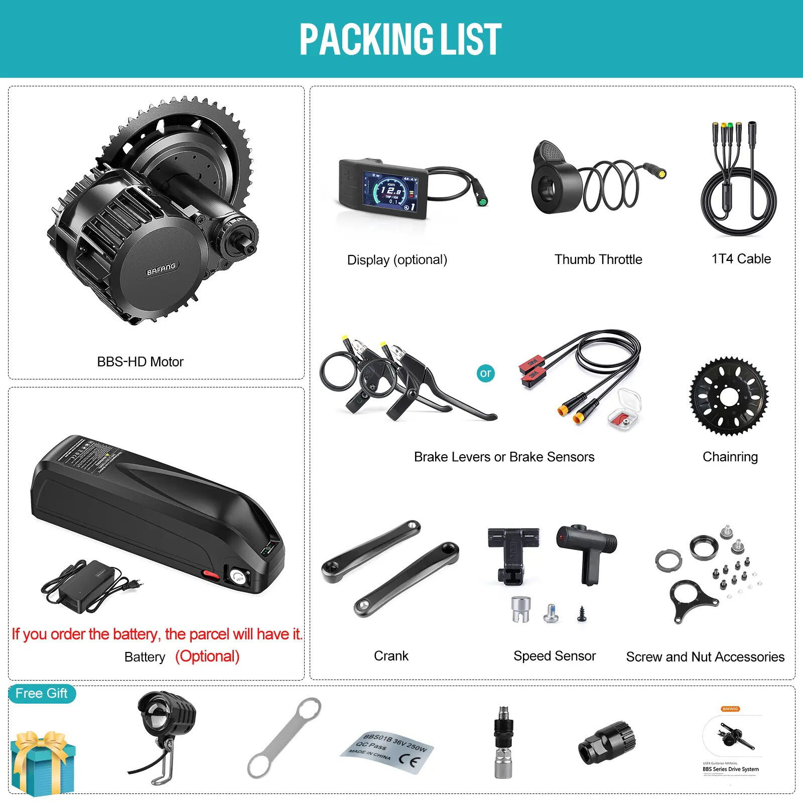48V1000W Bafang Mid Drive Motor Kits 68-120mm BBS-HD BBS03 DIY Ebike Conversion
