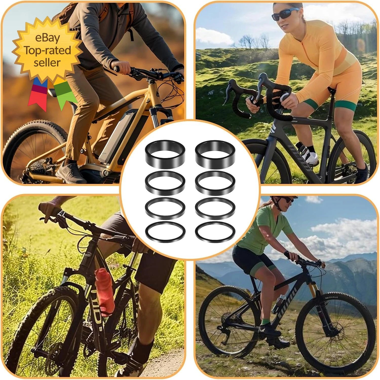 8PCS Bike Headset Spacer Set 1-1/8″ Aluminum Alloy Stem Spacers 2/3/5/10mm Black