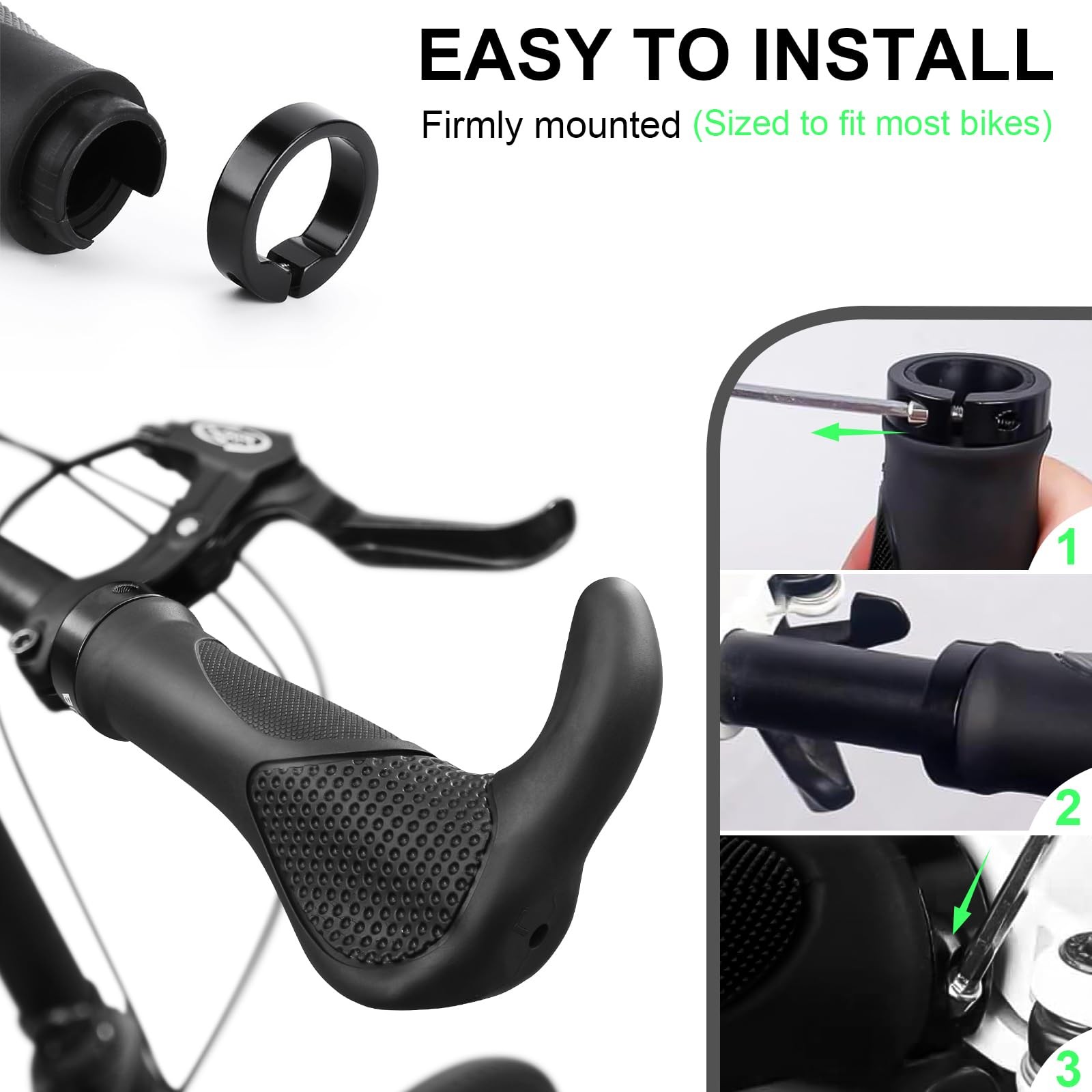 BUCKLOS Single Lock-on Bike Handlebar Grips Ergonomic Ergonomic, BLACK
