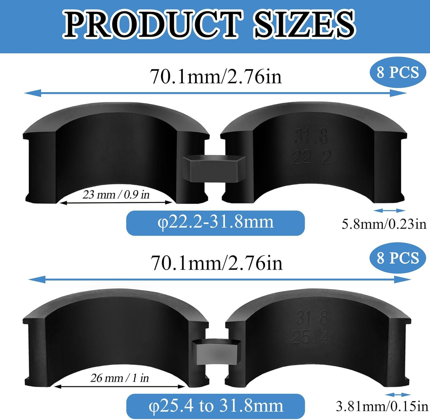 16 Pcs Bicycle Handlebar Rubber Gasket Fits 22.2/25.4 to 31.8 mm Bike Handlebar