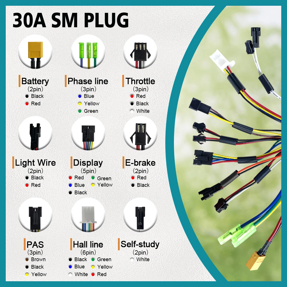 E-Bike Three-Mode Sine Wave Controller SM/WP Plug 36V 48V 17A 26A 30A 40A 60A