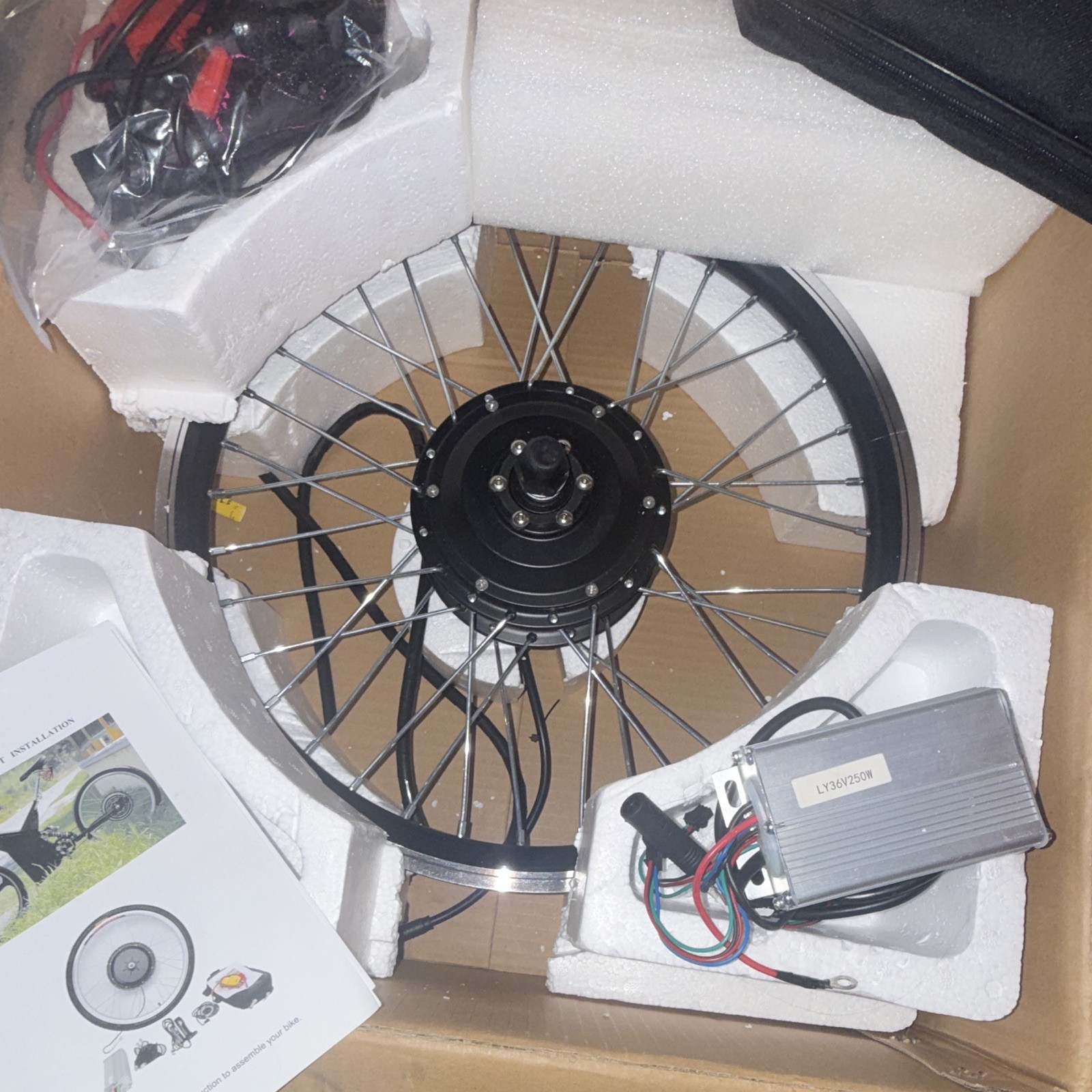 36V 250W Electric Bicycle Conversion Kit Hub Motor Wheel Controller Cables Black
