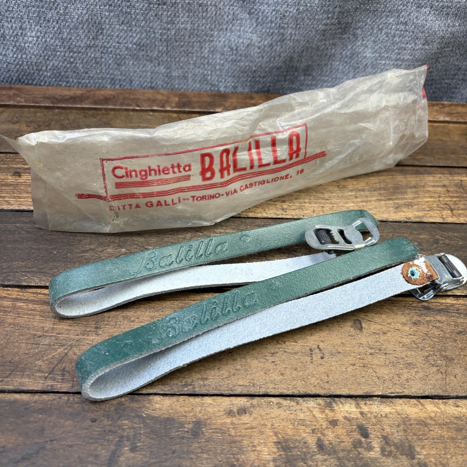 Vintage Balilla Toe Straps Green Leather Pair Road Track Bike Eroica Italy