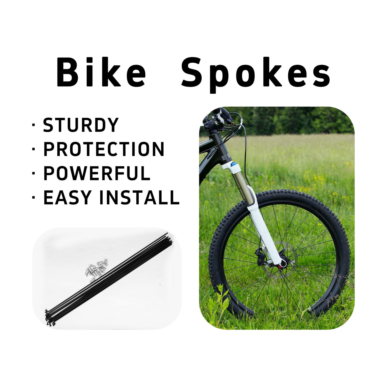 16Pcs 295mm 14G Steel Black Bike Spokes With Nipples Heavy Duty Wheel