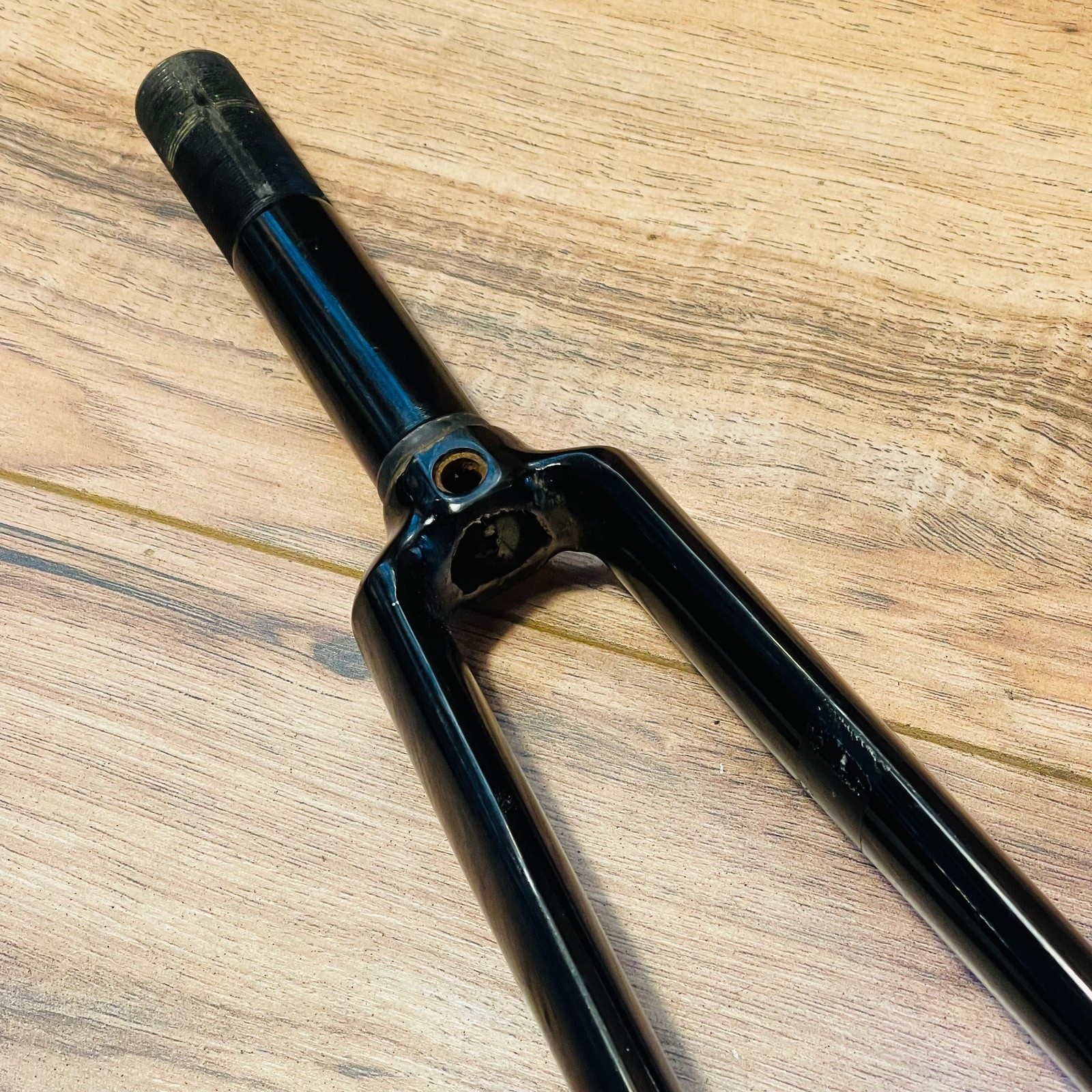 Vintage Tange 8E 700C Road Fork 1-Inch Threaded 131 Steerer Black Chromoly Steel