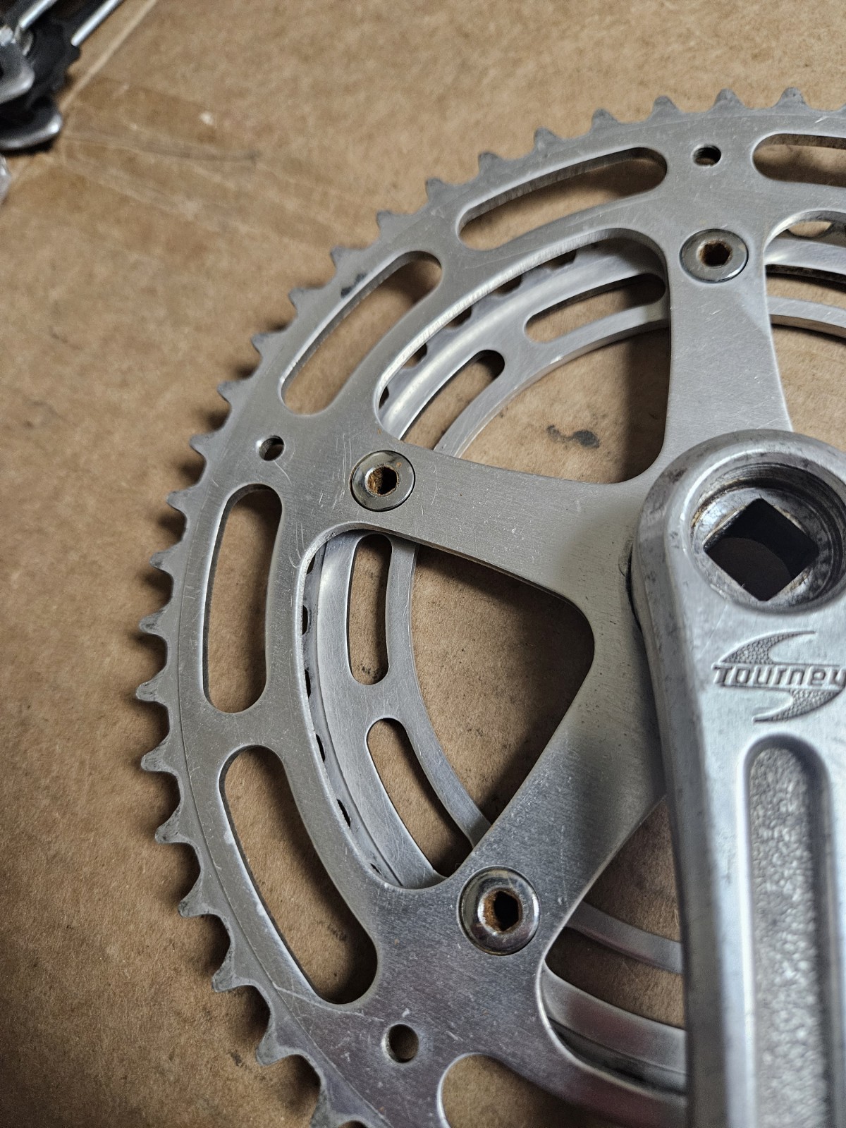 1980 Takagi Tourney Crankset, double 52/40T, 170mm, 130 BCD, square taper, used