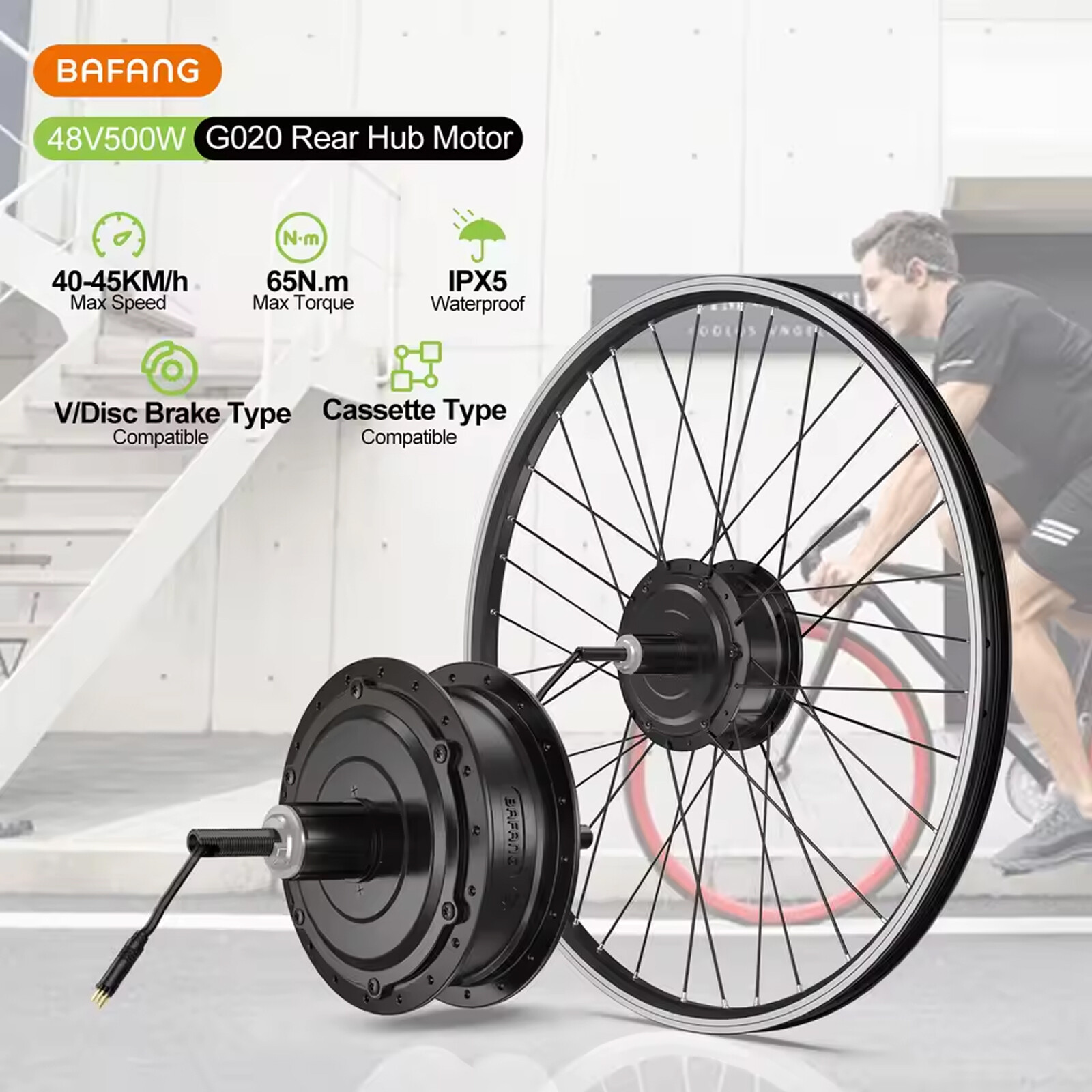 Bafang 48V 500W Front Rear Hub Motor Electric Bike Conversion Kit 26″ 27.5″ 700C