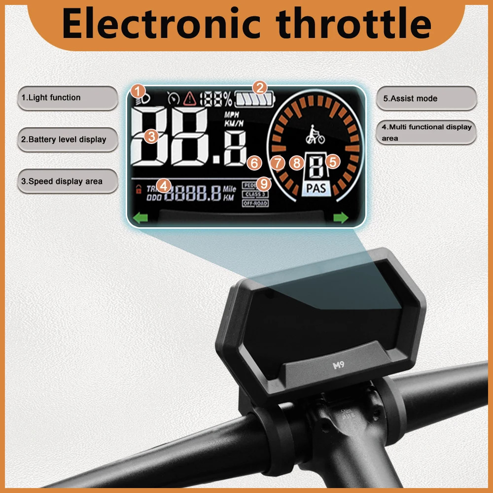Electric Bike LCD Color Display M9 24V 36V 48V 52V 60V 72V SM/Waterproof Plug