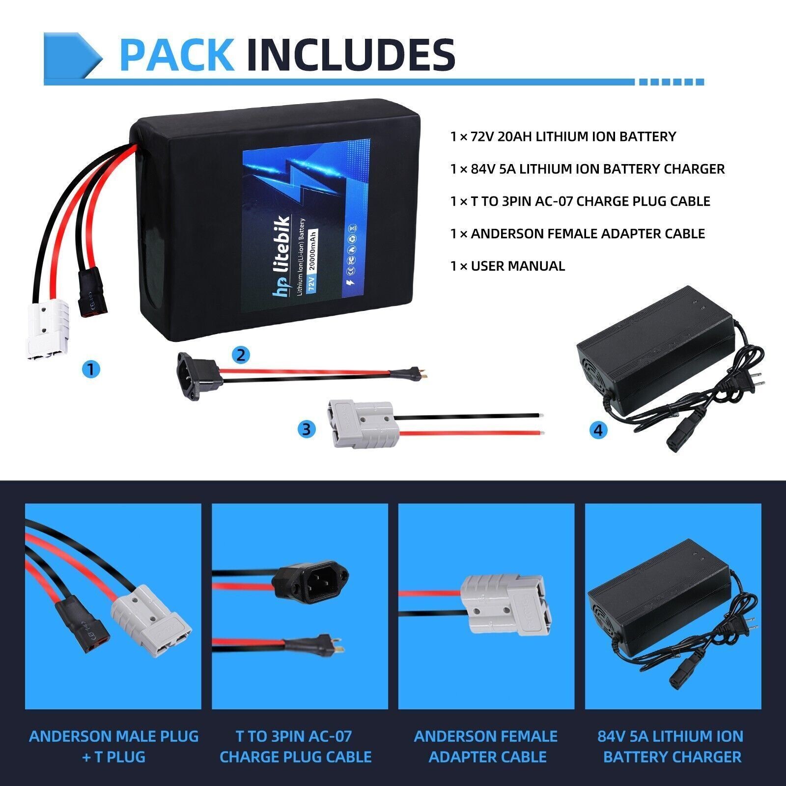 72V 50A BMS 200W-3600W ebike battery Lithium Bike Scooter Motorcycle Battery NEW