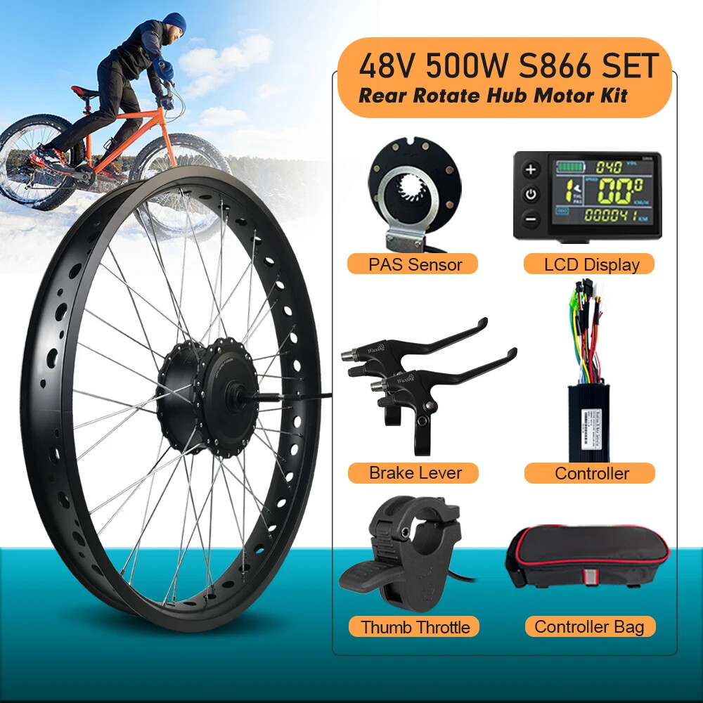 20 24 26 Inch Snow E-bike 36V 48V 500W 4.0 Fat Tire Rear Rotate Hub Motor Wheel
