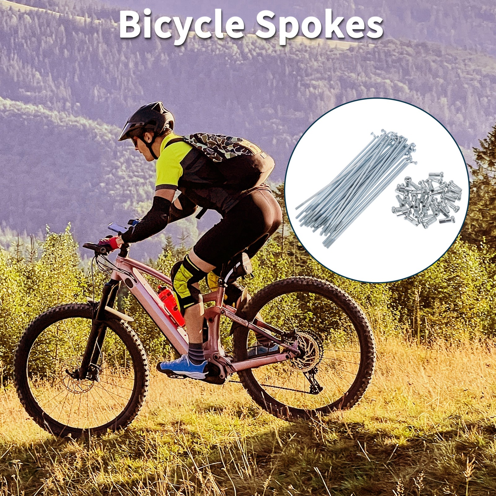 1 Set 13G 114mm Length Bicycle Spokes Nipple 45 Steel Galvanized Universal