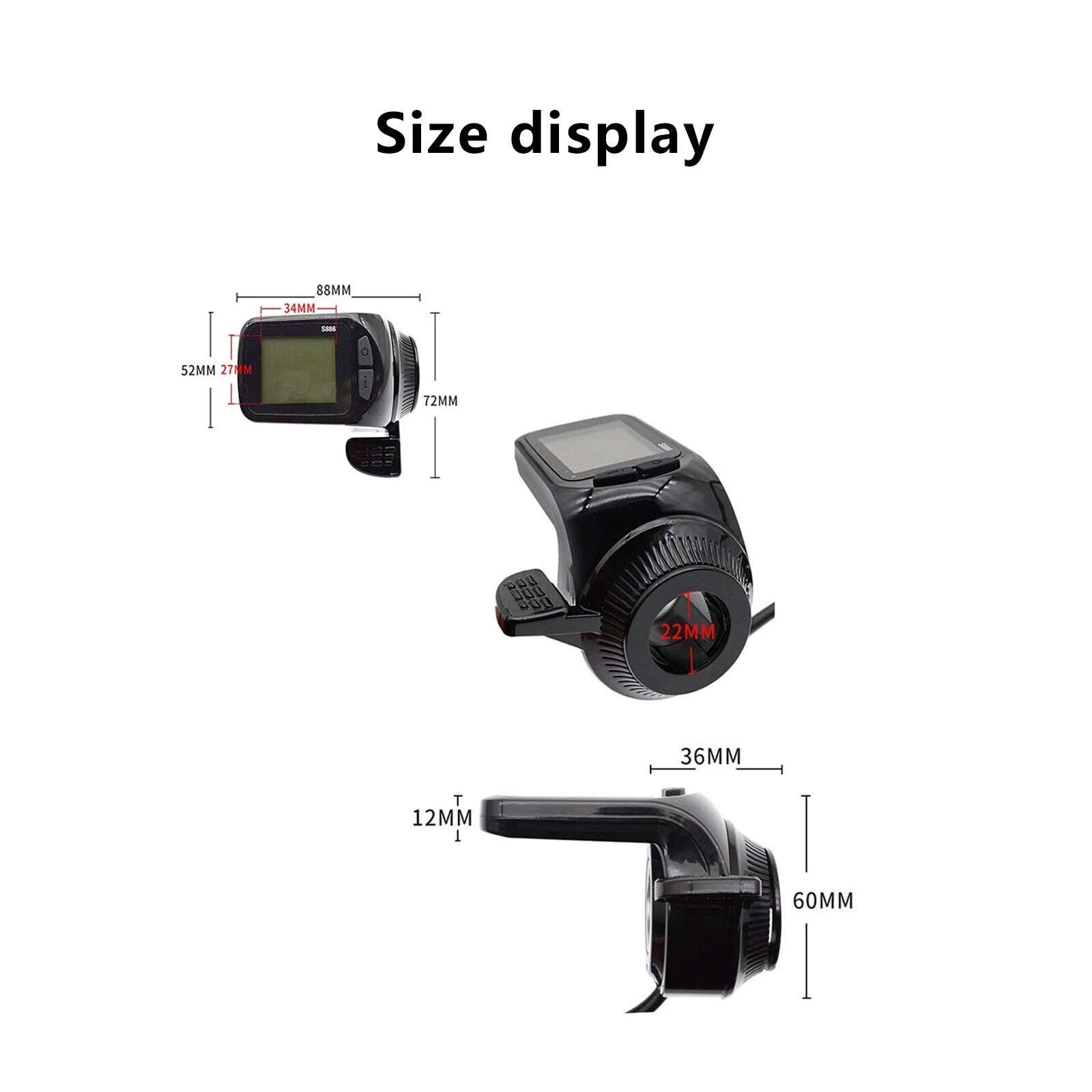 24V 36V 48V S886 E-Bike 2 in 1 LCD Speed Meter Thumb Power Throttle Display