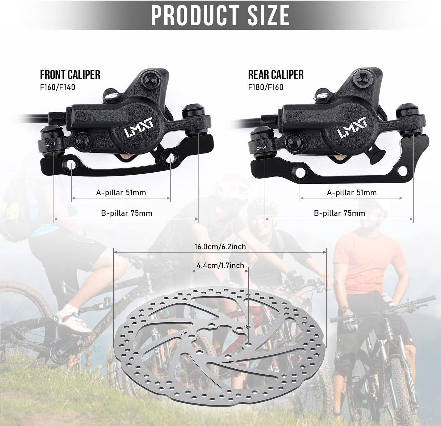 Left Front & Right Rear Brake Kit for Mountain Bike, E-Bike