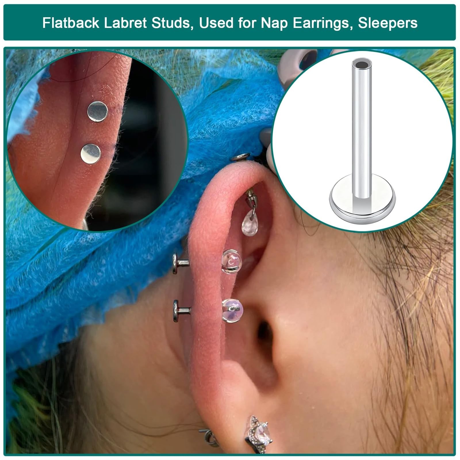 16G Threadless Flat Back Post, 5mm Threadless Post, Titanium Labret Bar Repla…