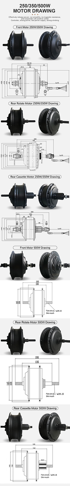 36V/48V 250W 350W 500W Electric Bike Front Rear Hub Motor Wheel Conversion Kit