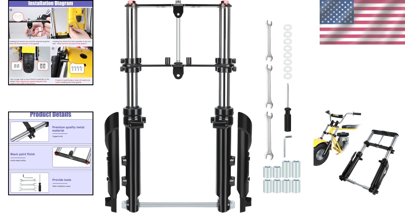 Mini Bike Front Fork Suspension Kit – Heavy Duty Steel, Black, Superior Comfort