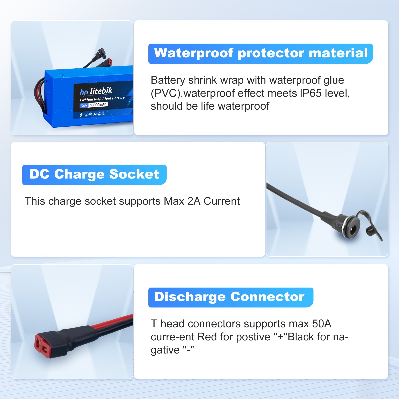 72V 48V 36V 24V Ebike lithium Battery For Electric Bicycle 200W-3600W Motors BMS